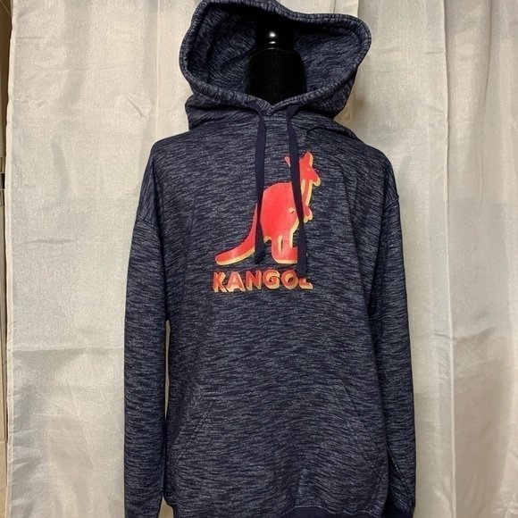 Kangol Logo Hoodie Mens Sweatshirt Heather Navy Blue sz L‌‌ - Picture 6 of 8